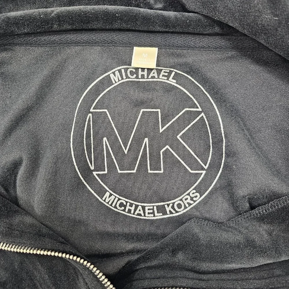 Michael Kors Womens Velour Zip Sweatshirt Jacket Size Medium Black Velvet